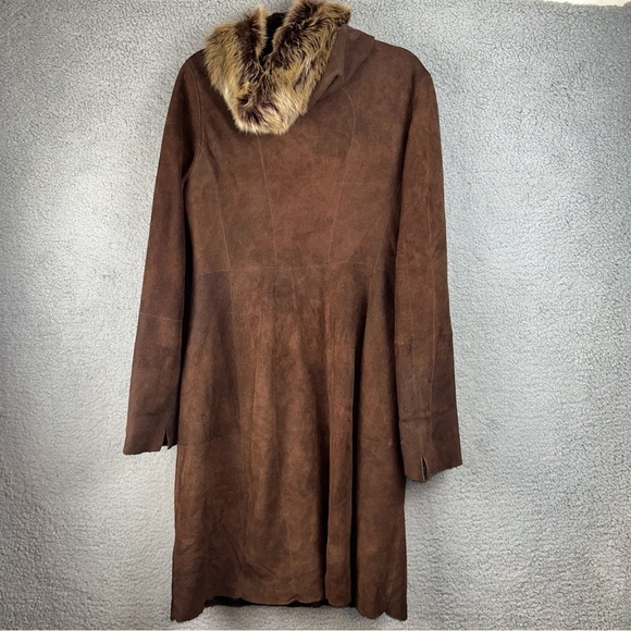 Artico Jacket Womens 8 Brown Original Shearling Leather Suede Long Trench Coat - Picture 4 of 13